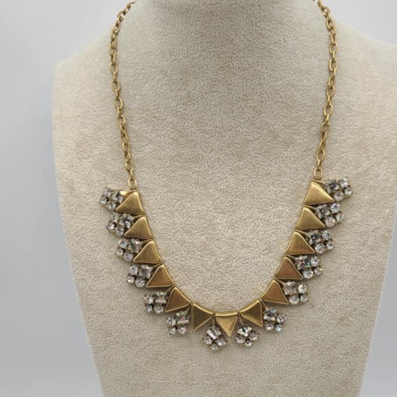 J Crew Gold Tone Triangle Clear Crystal Statement Necklace - Picture 1 of 10